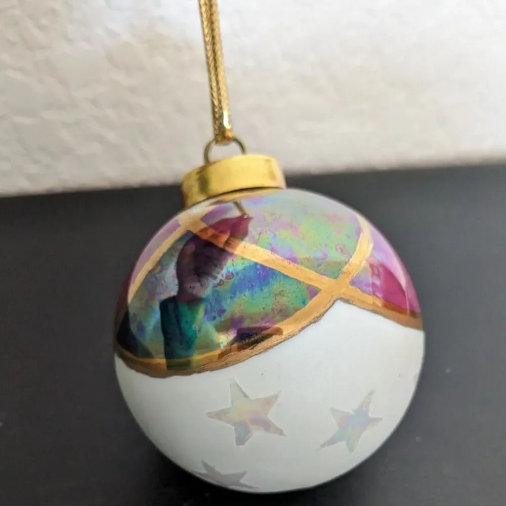 Unique hand painted Christmas ornament ball - Stars, iridescent colors